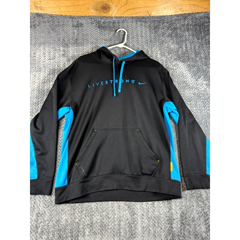 Nike Therma Fit Livestrong Hoodie Men Large Black Blue Cross Training Sweatshirt